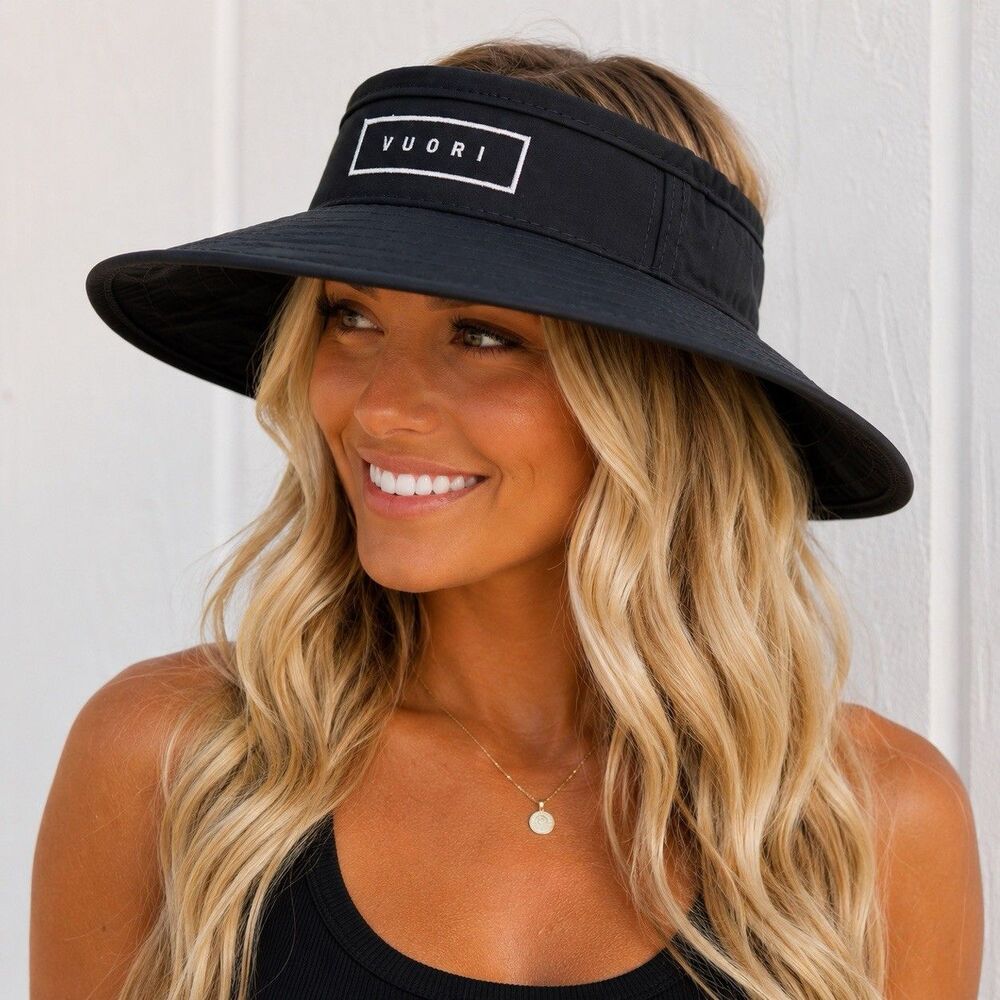 Vuori Wide Brim Sun Visor Hat Black Womens O/S Adjustable Nylon Beach Golf